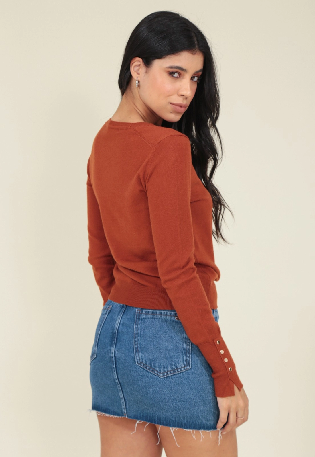 Blusa Tricô Manga Longa Com Botões Punho