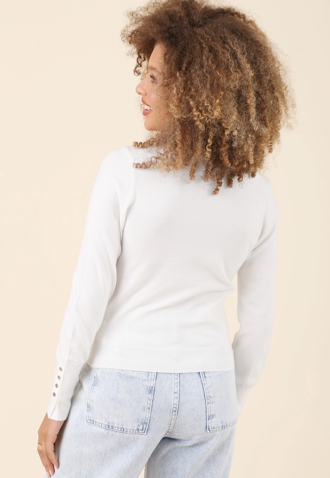 Blusa Tricô Manga Longa Com Botões Punho