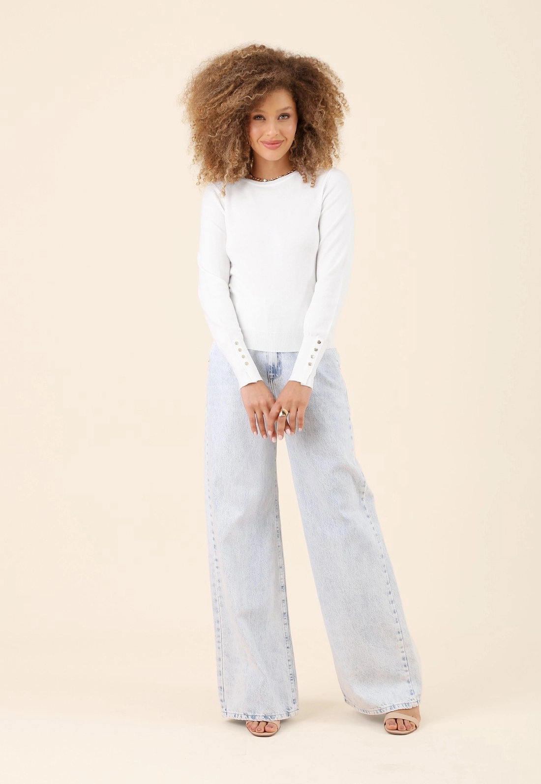 Blusa Tricô Manga Longa Com Botões Punho