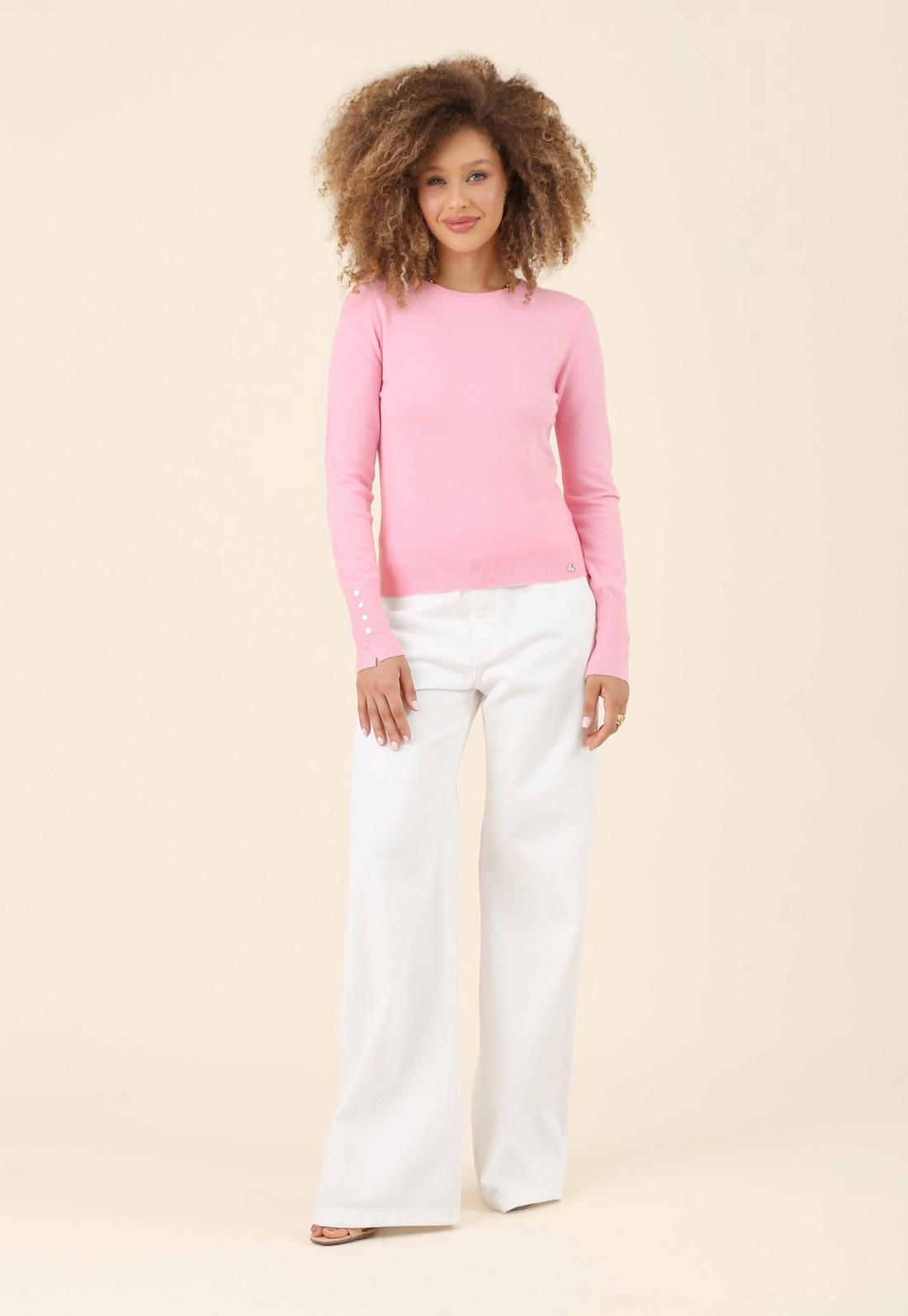 Blusa Tricô Manga Longa Com Botões Punho