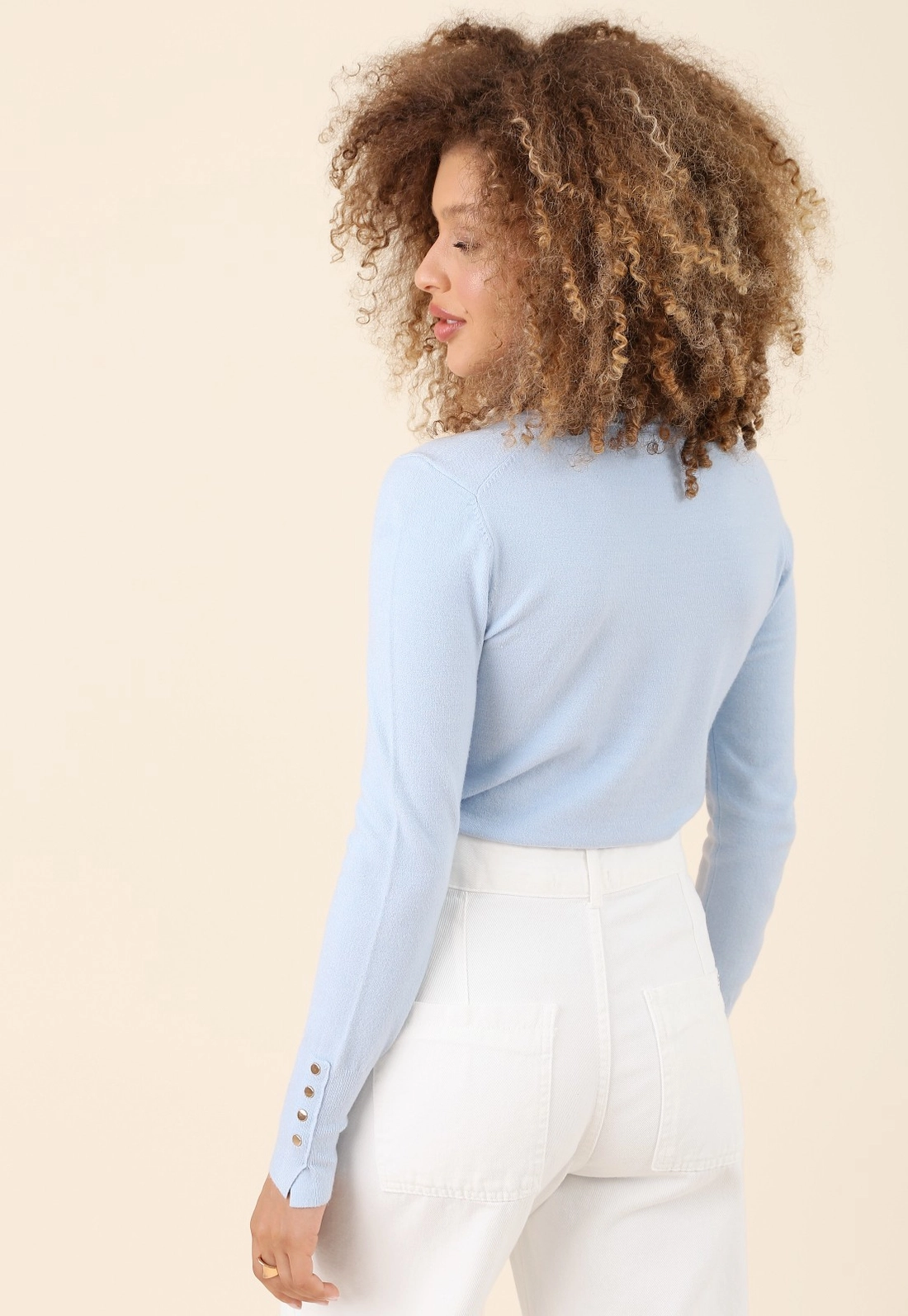 Blusa Tricô Manga Longa Com Botões Punho