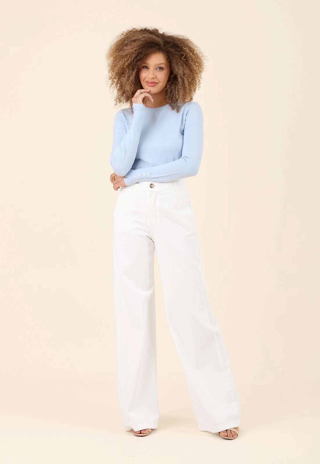 Blusa Tricô Manga Longa Com Botões Punho