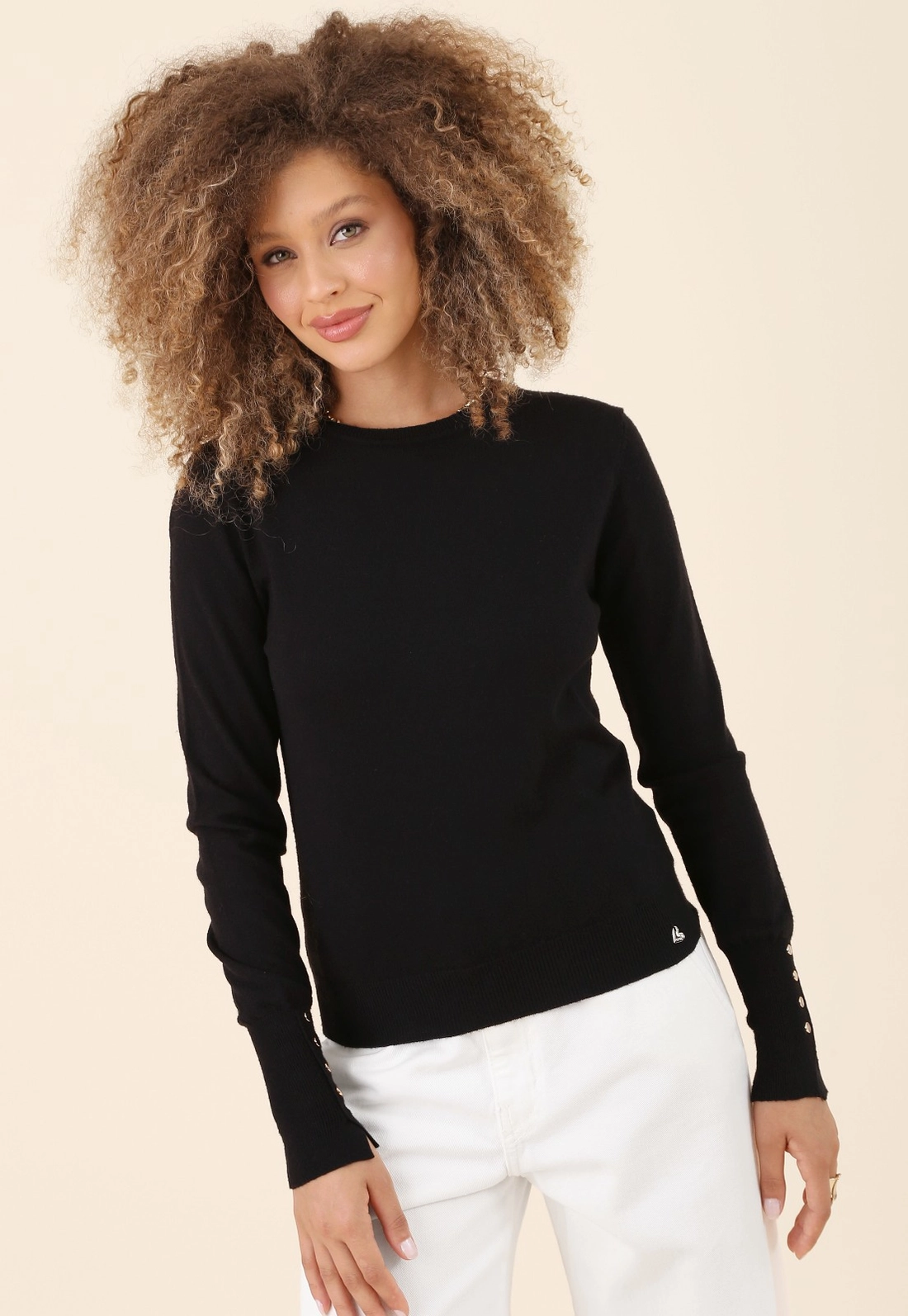 Blusa Tricô Manga Longa Com Botões Punho