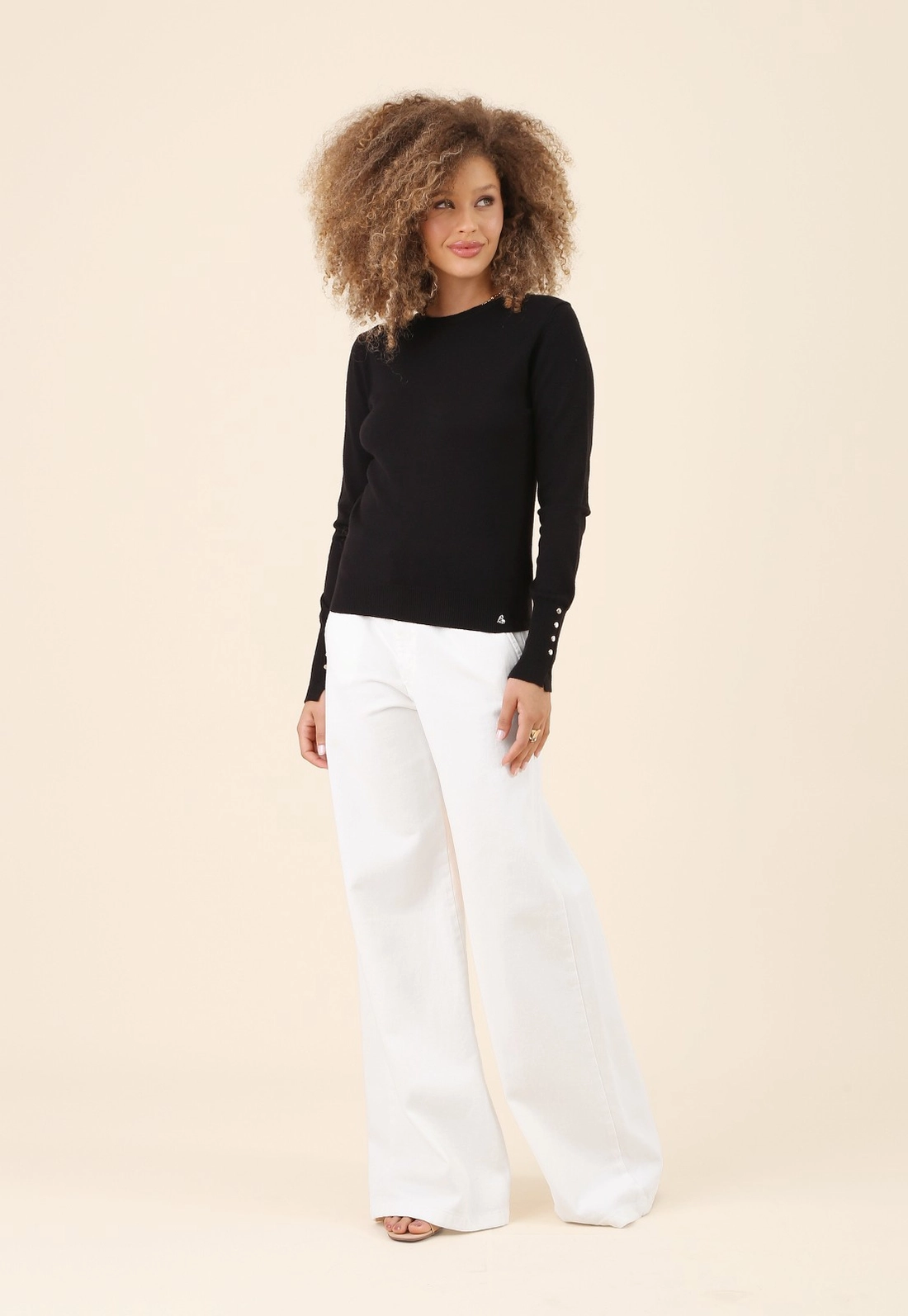 Blusa Tricô Manga Longa Com Botões Punho