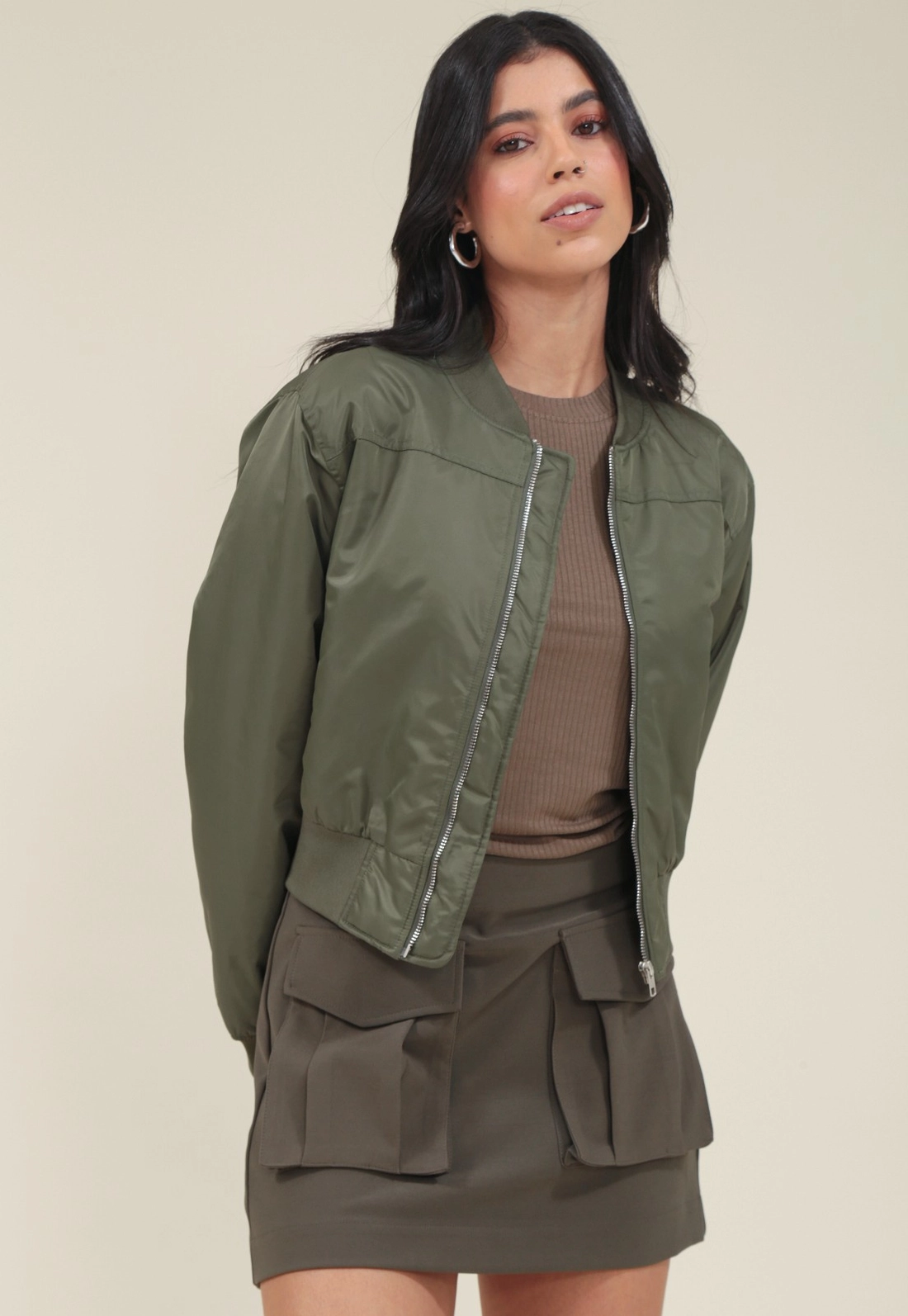 Jaqueta Bomber Em Nylon Com Bolso Lateral