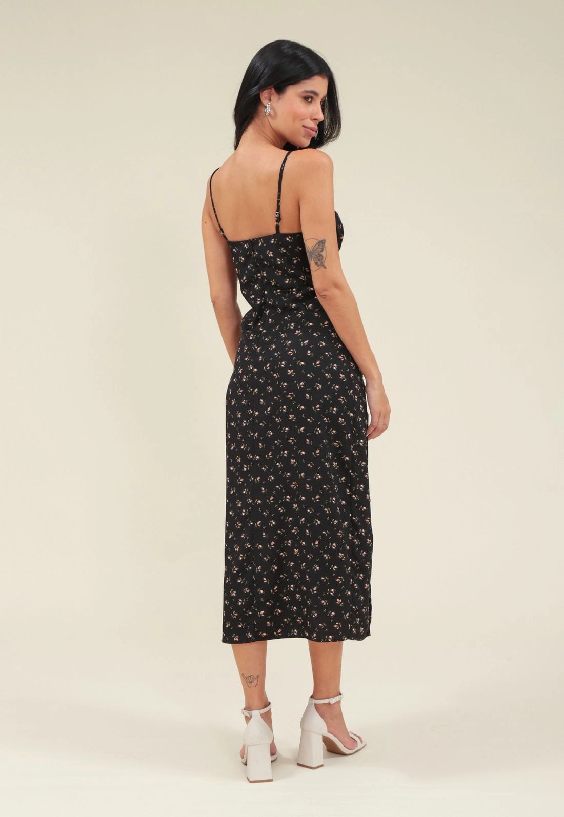 Vestido Midi Crepe Em Alça Com Estampa Liberty
