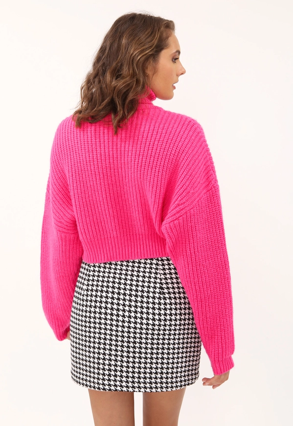 Blusa Tricô Cropped Manga Longa Gola Alta