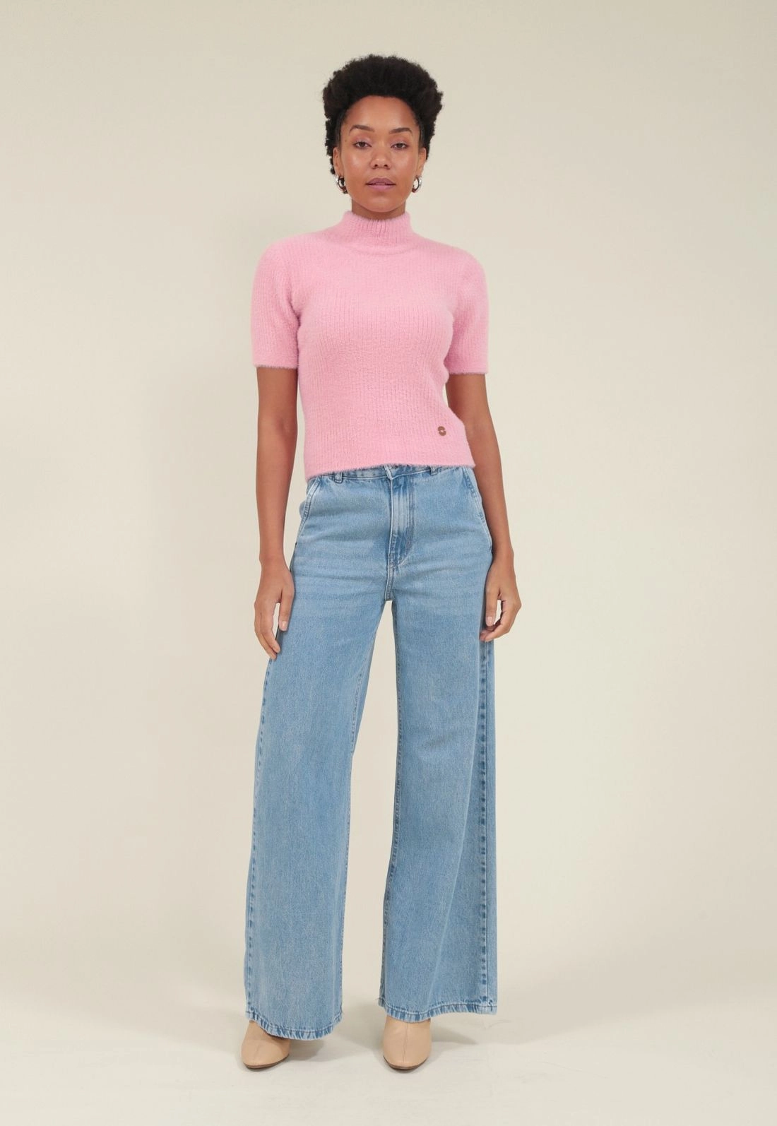 Calça Jeans Wide Leg Bolso Faca