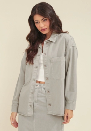 Camisa Sarja Manga Longa Oversize Bolso