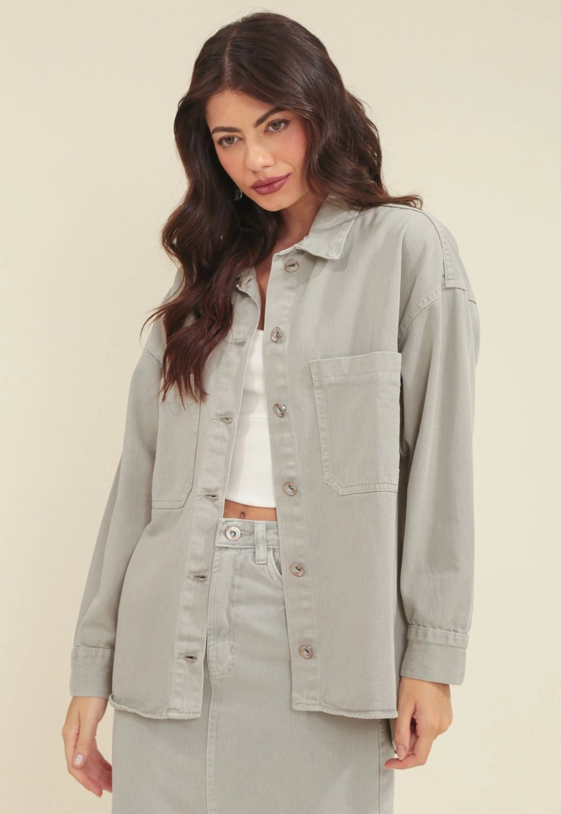Camisa Sarja Manga Longa Oversize Bolso