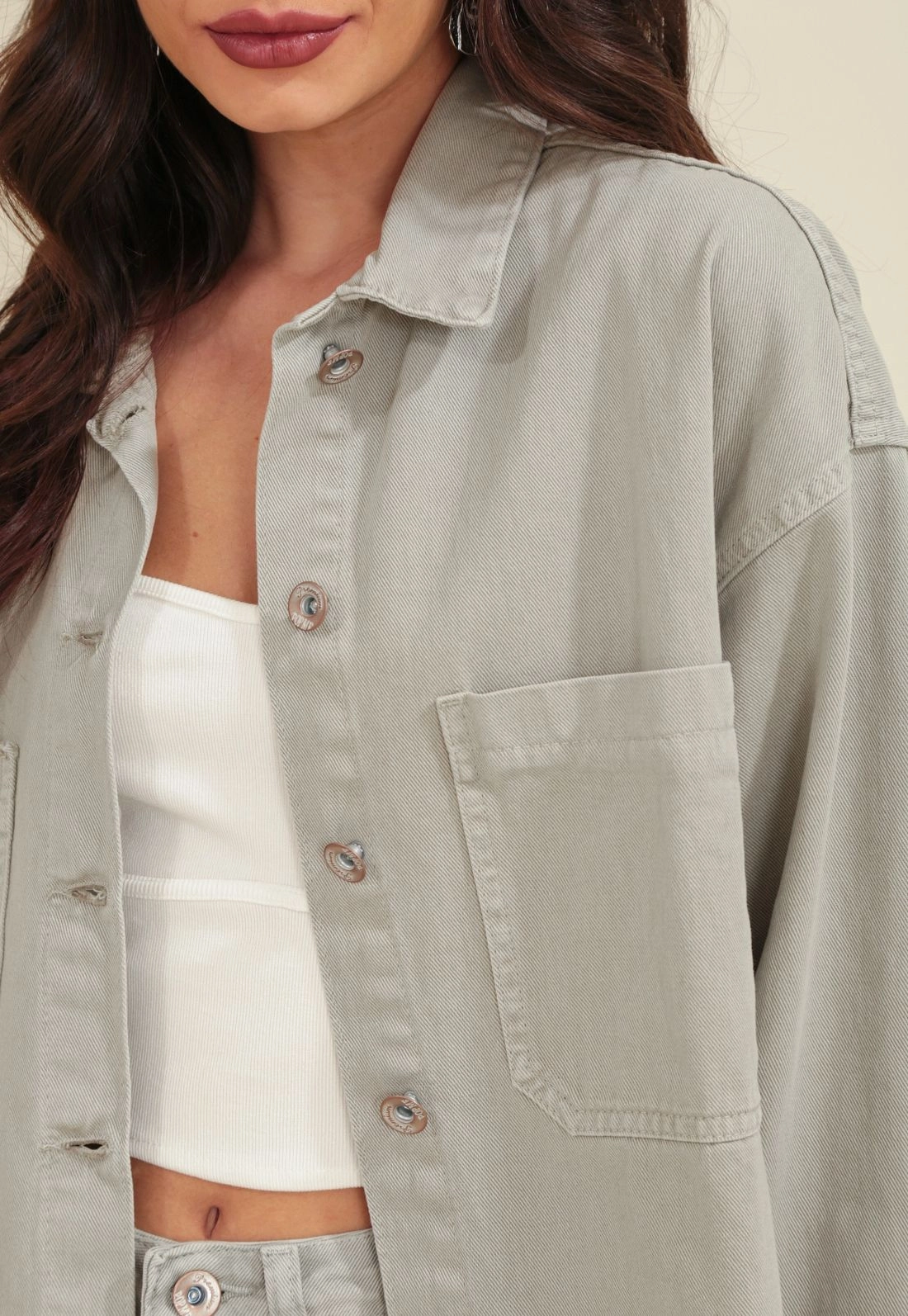 Camisa Sarja Manga Longa Oversize Bolso