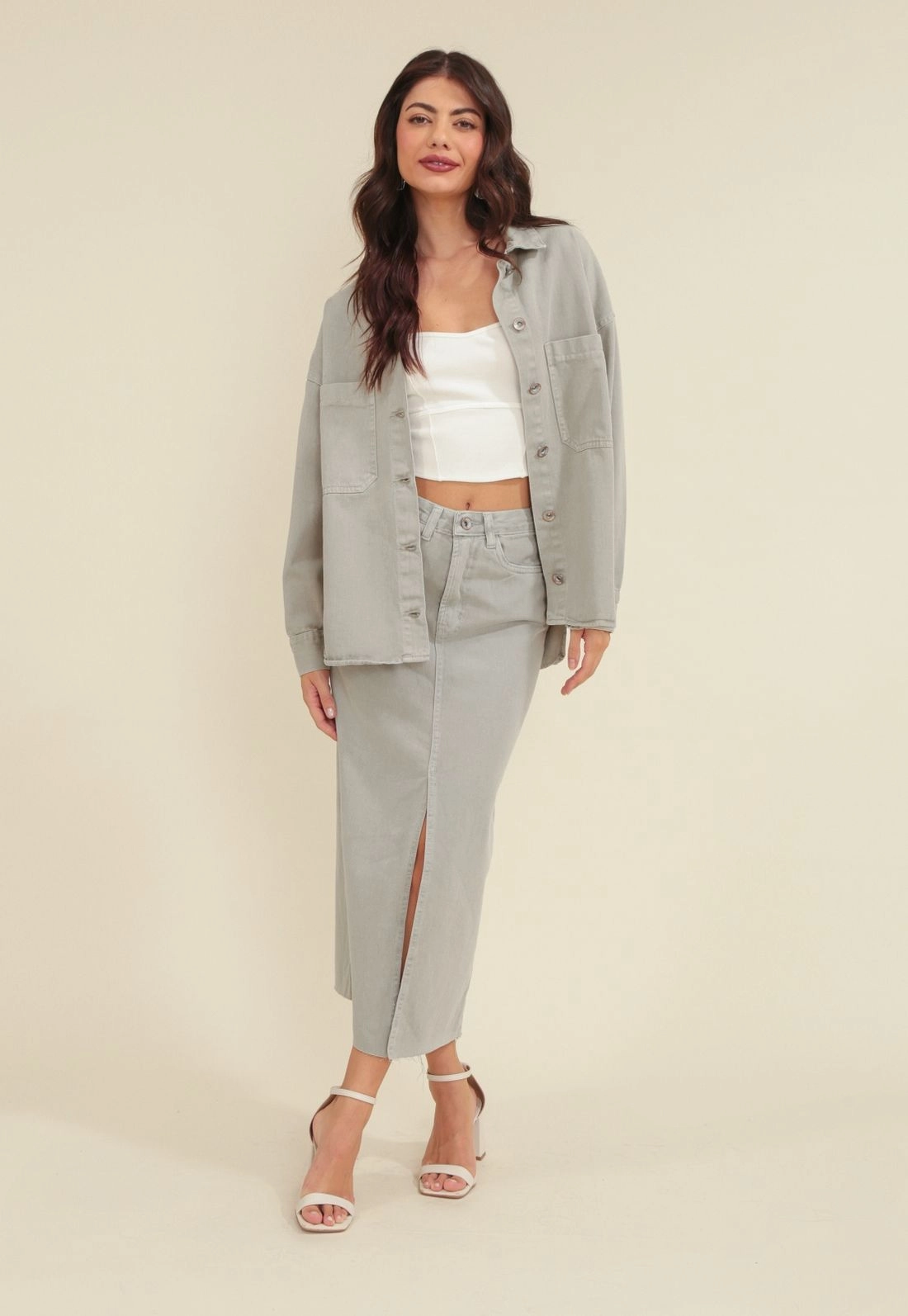 Camisa Sarja Manga Longa Oversize Bolso