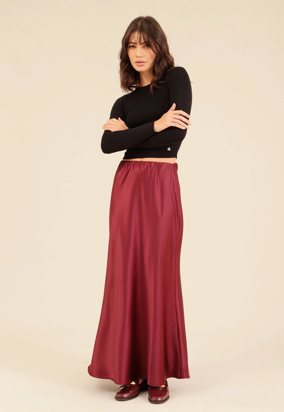 Blusa Cropped Em Tricô Manga Longa Básica