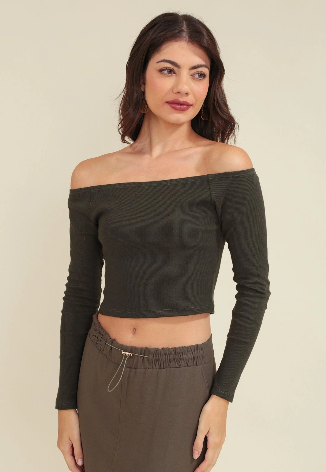 Blusa Ribana Manga Longa Decote Ombro A Ombro