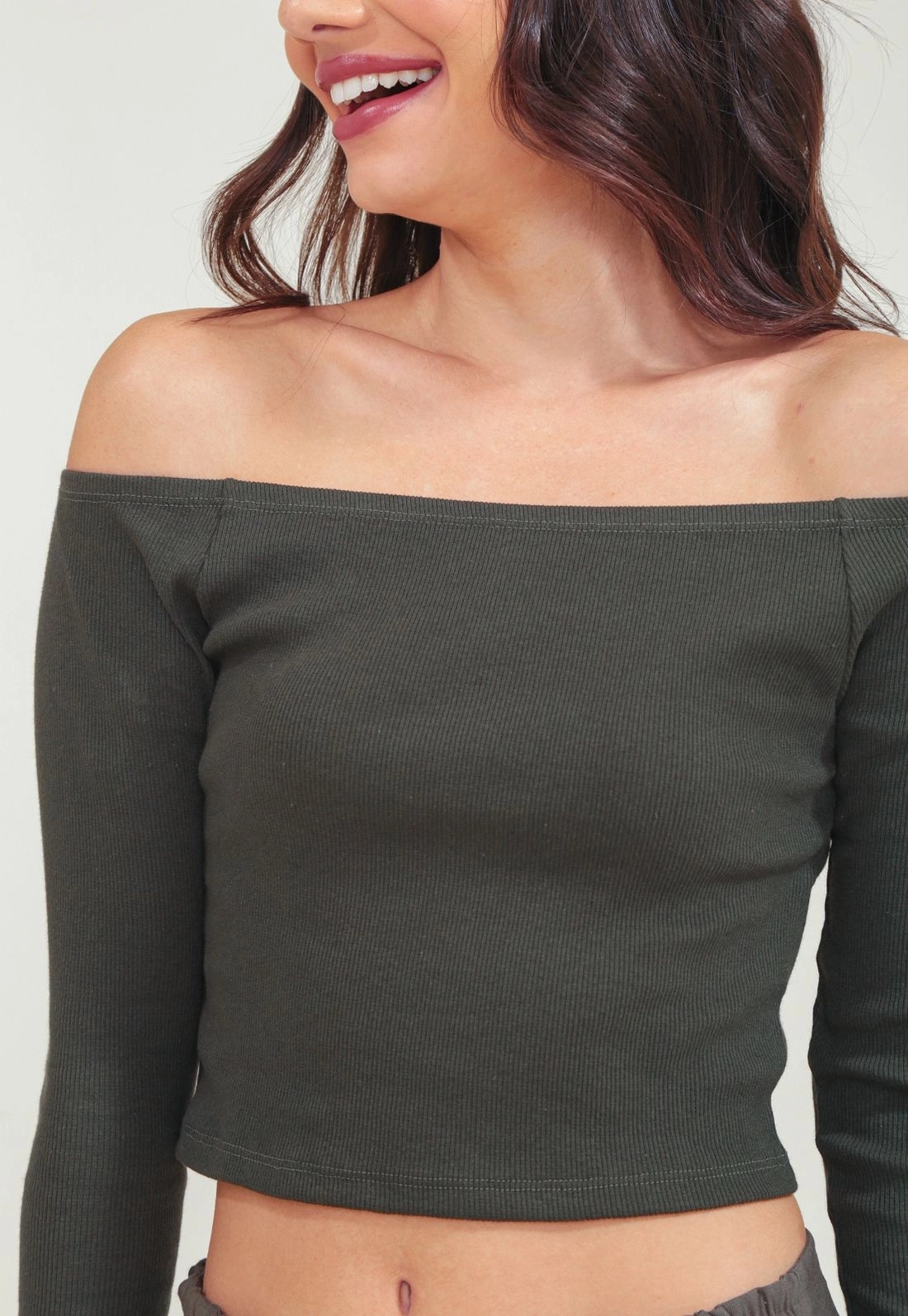 Blusa Ribana Manga Longa Decote Ombro A Ombro