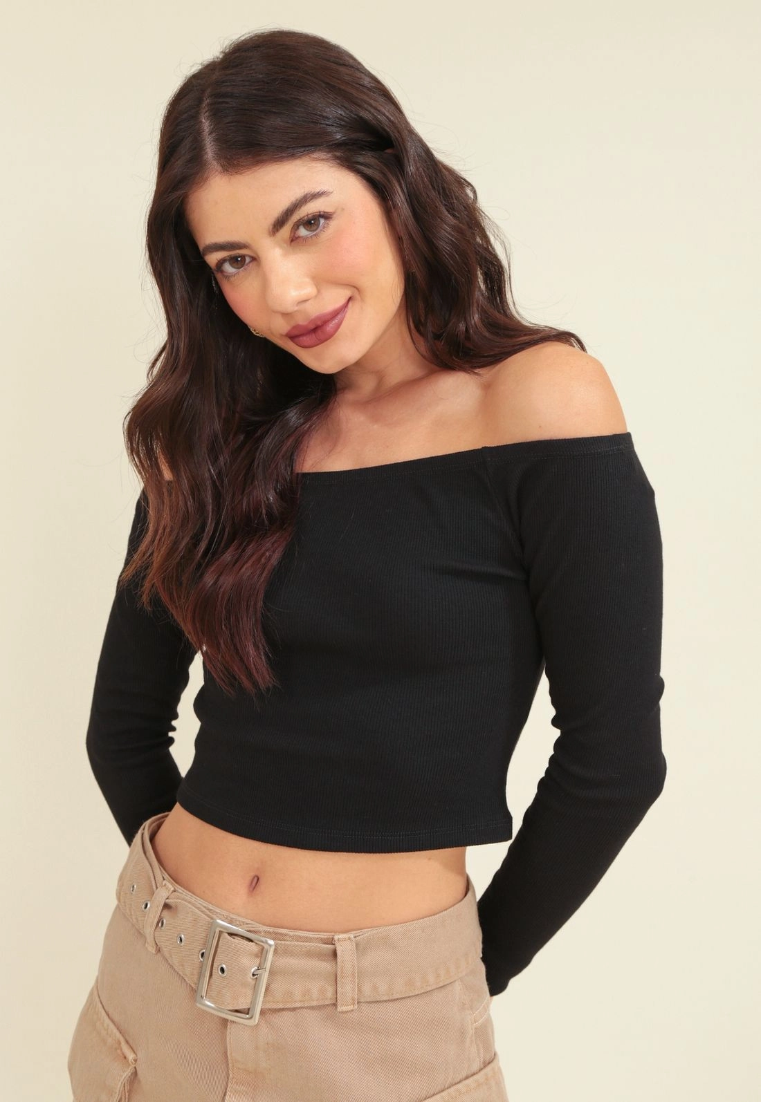 Blusa Ribana Manga Longa Decote Ombro A Ombro