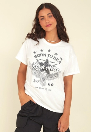 T-Shirt Em Meia Malha Com Silk Rock Star