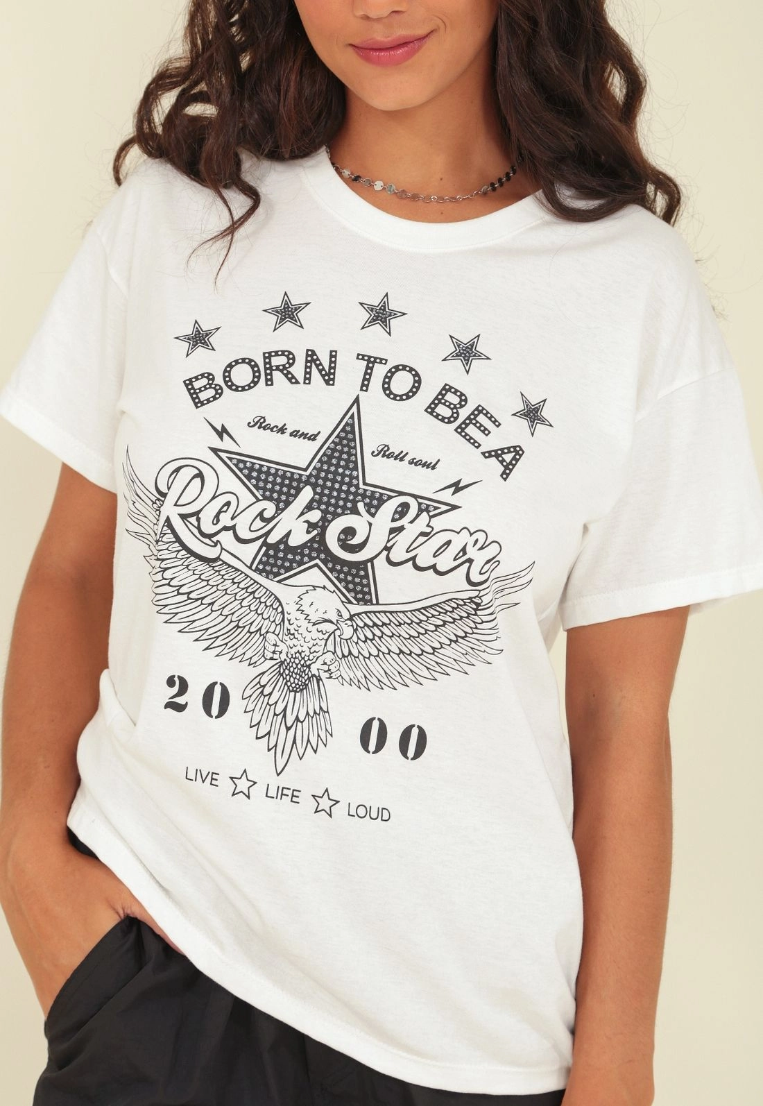 T-Shirt Em Meia Malha Com Silk Rock Star