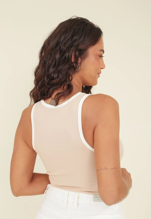Blusa Ribana Sem Manga Com Viés Bicolor