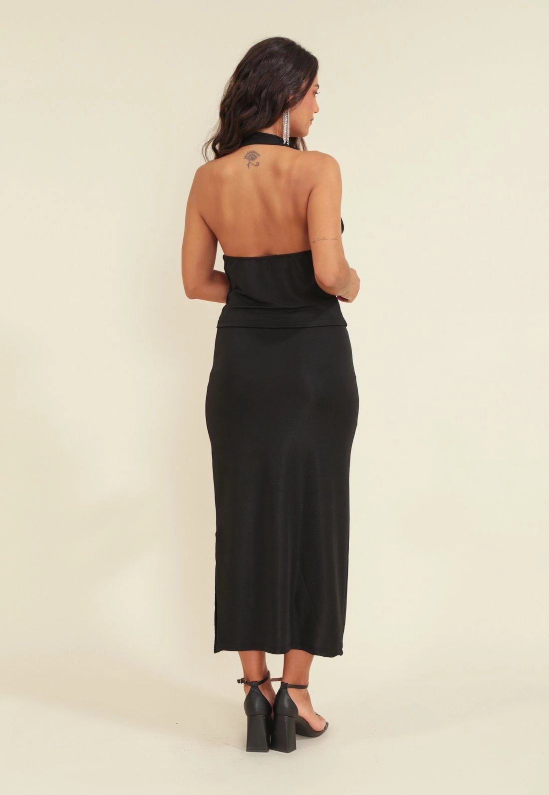 Saia Midi Em Lurex Com Fenda Lateral