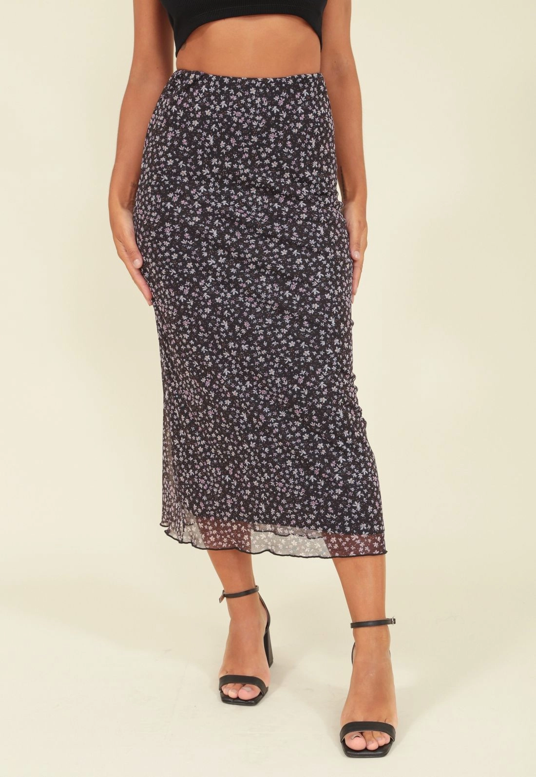 Saia Midi Em Tule Liberty Com Barra Frufru