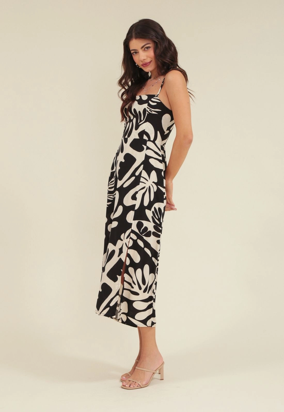 VESTIDO MIDI ALCA VISCOSE COM ESTAMPA BICOLOR