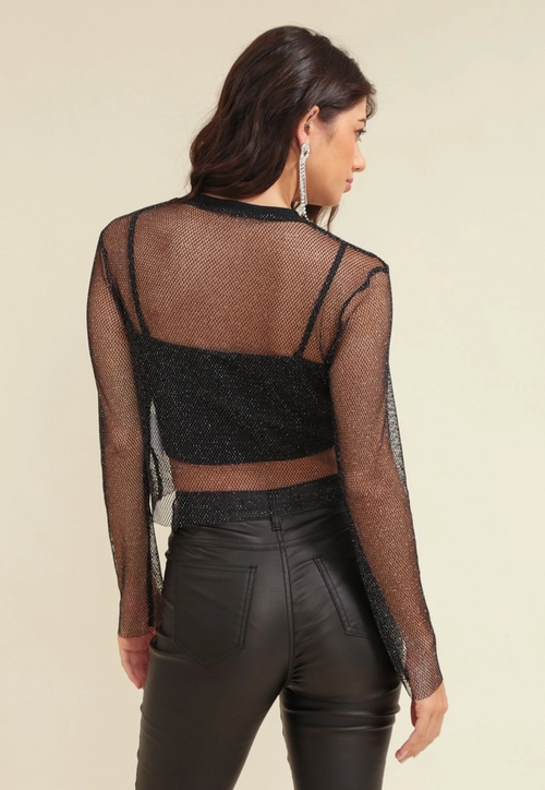 Blusa Manga Longa Tela Com Lurex