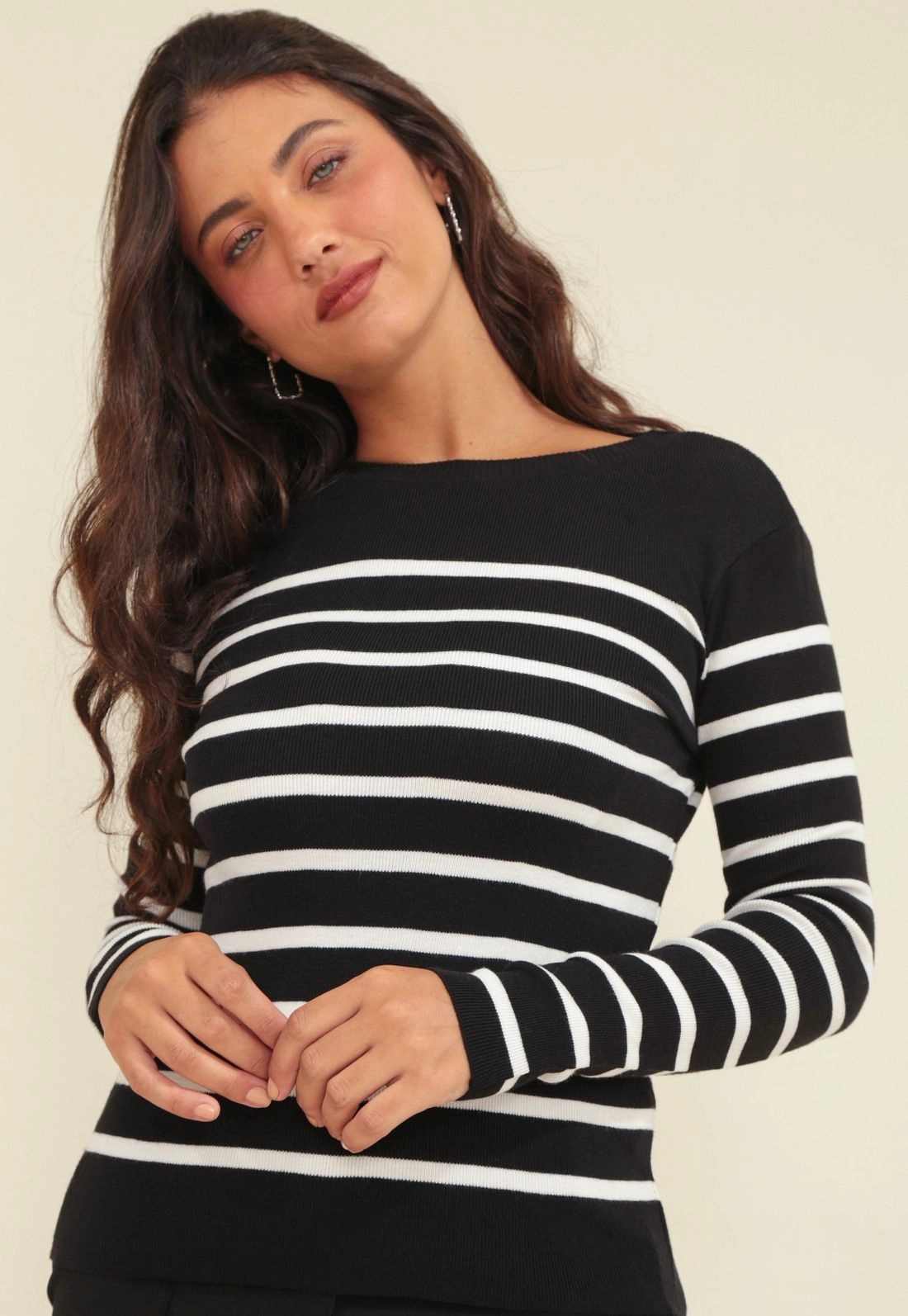 Blusa Tricô Manga Longa Listrado