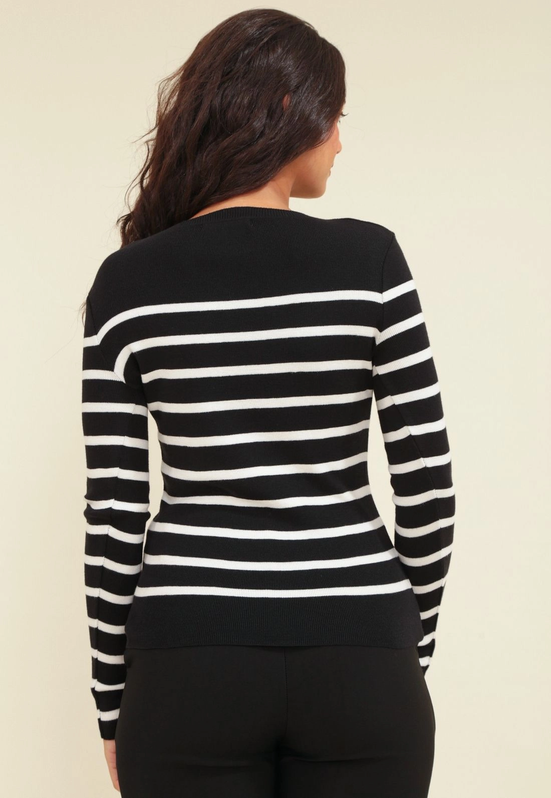 Blusa Tricô Manga Longa Listrado