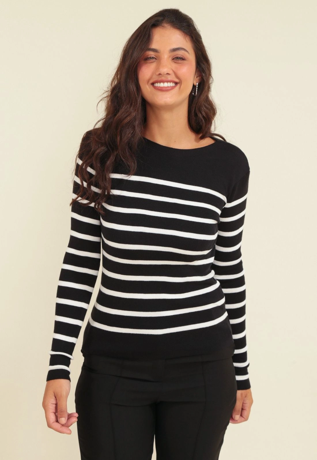 Blusa Tricô Manga Longa Listrado