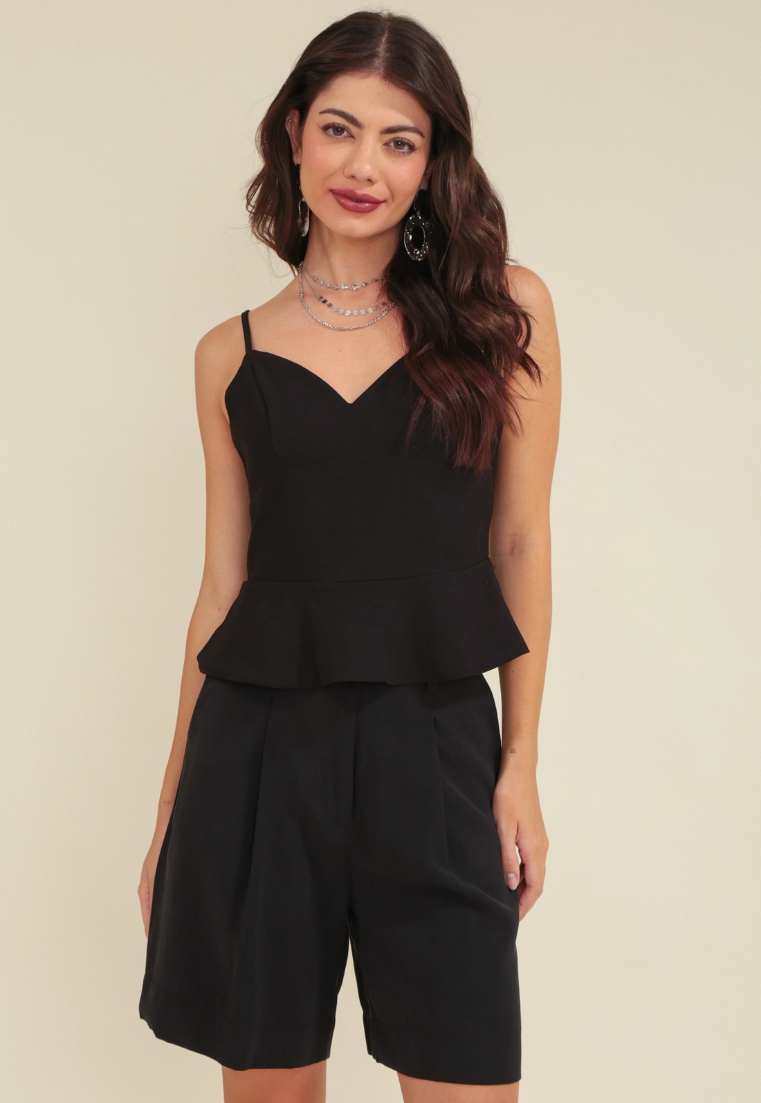 Blusa Em Alfaiataria Com Alça Recorte E Peplum