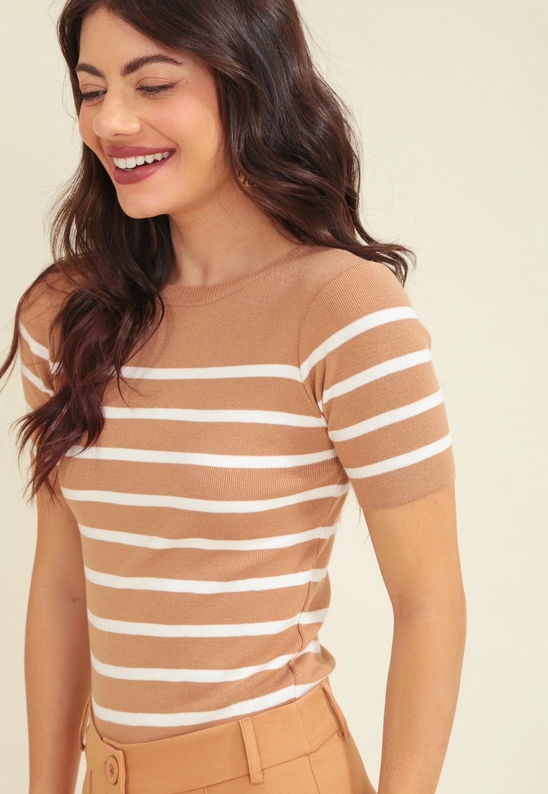 Blusa Tricô Manga Curta Listrado