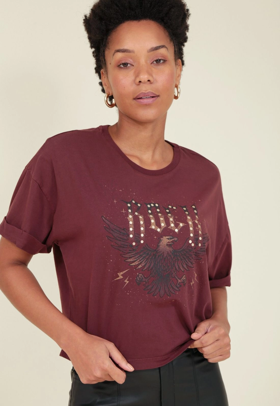 Blusa T-Shirt Meia Malha Estonada Com Silk Aguia P