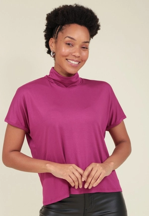 Blusa Malha Com Gola Alta Manga Curta