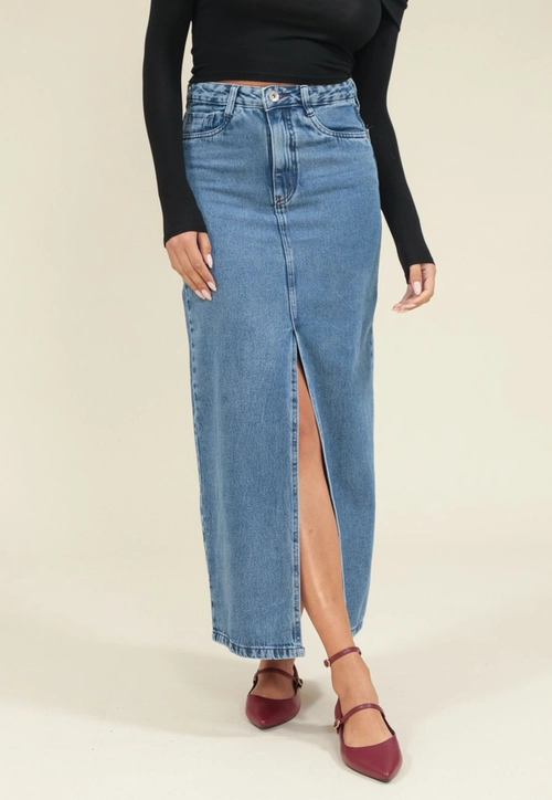 Saia Jeans Longa Fenda