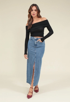Saia Jeans Longa Fenda
