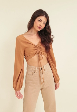 Cropped Viscolinho Manga Longa Puxador Frente