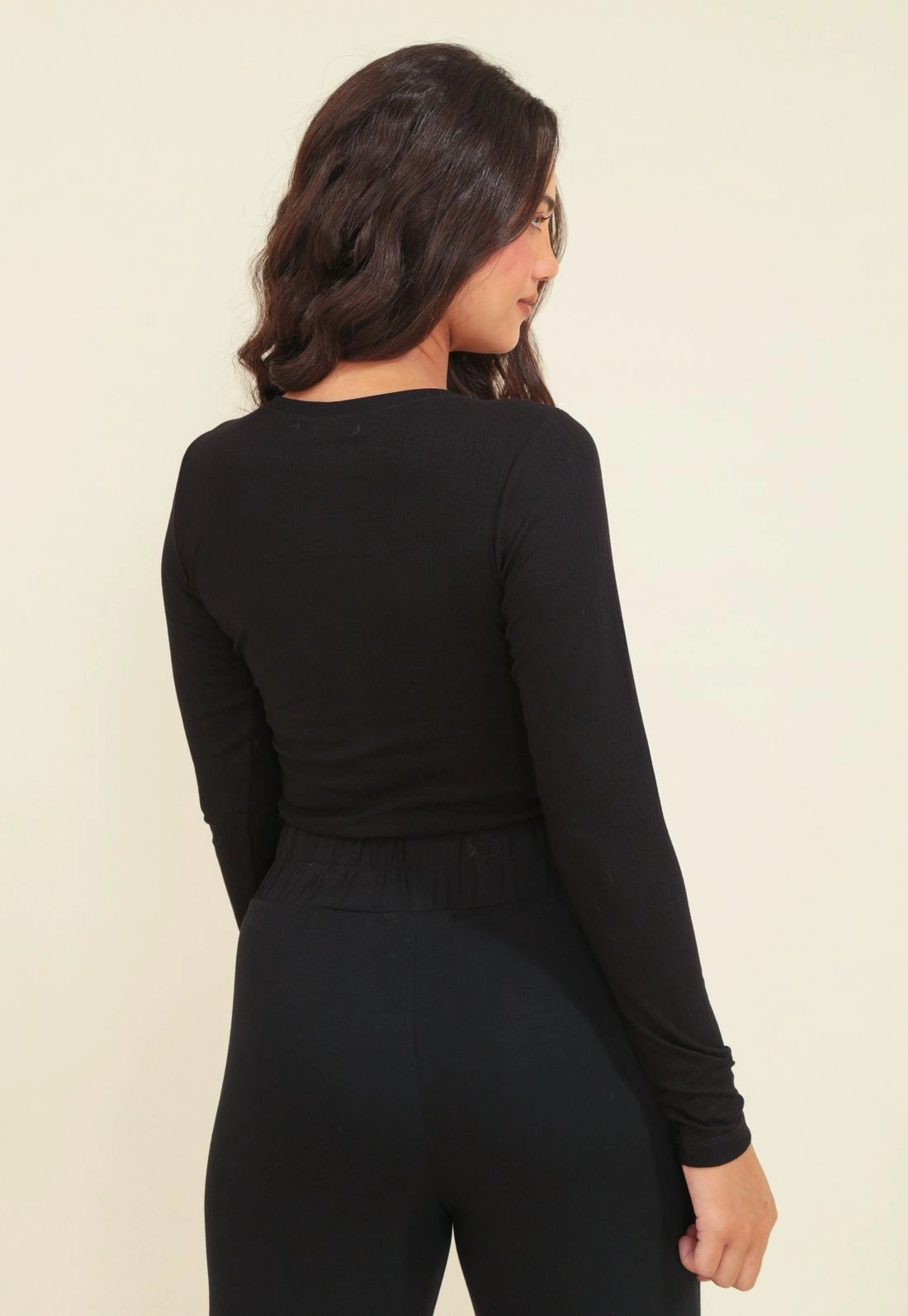 Blusa Cropped Malha Canelado Manga Longa