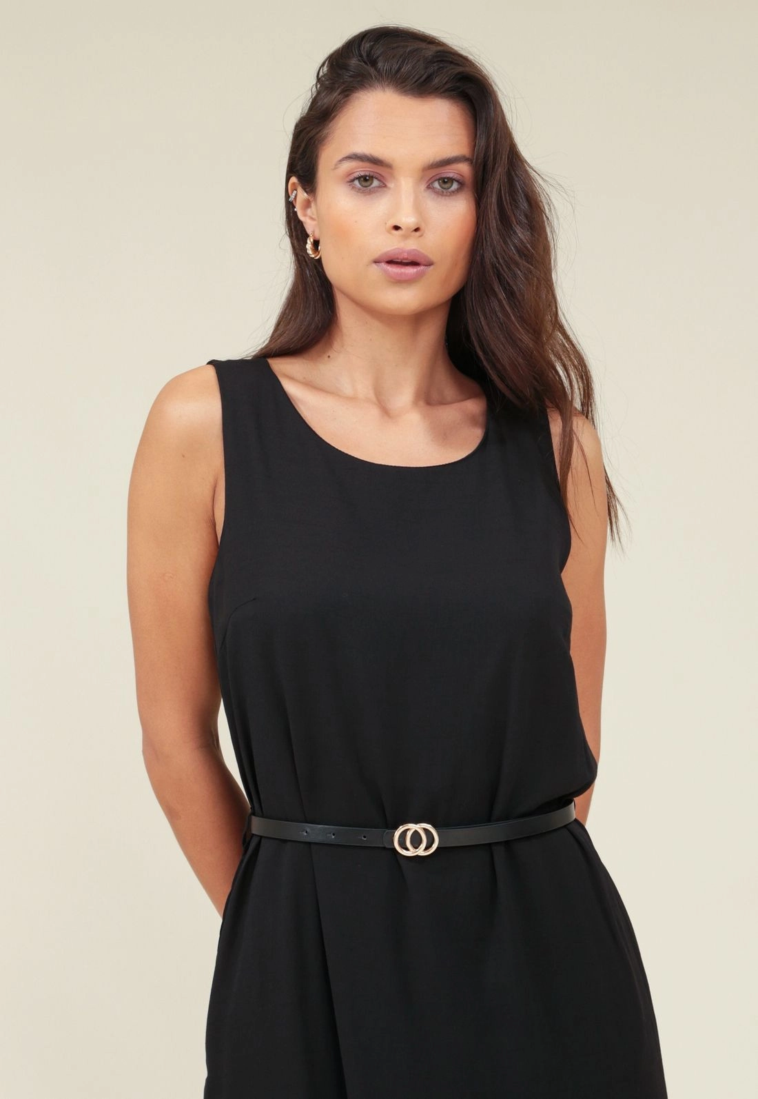 Vestido Viscolinho Longo Sem Manga Com Cinto