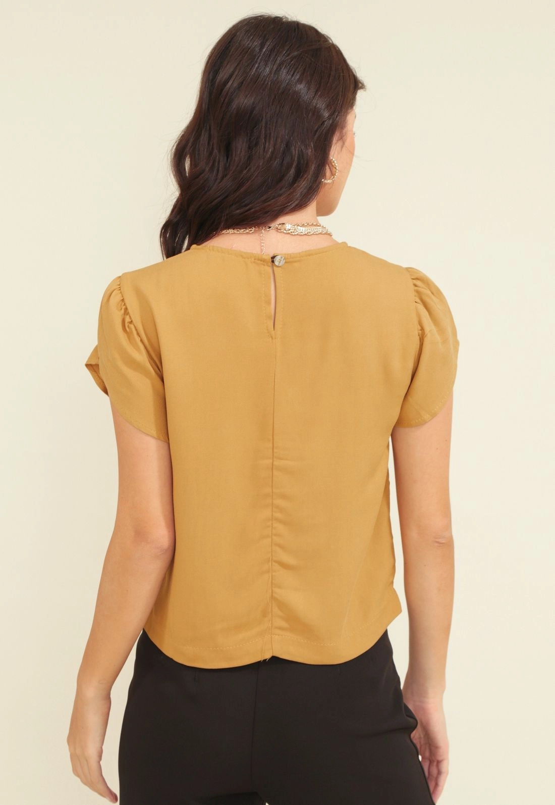 Blusa Viscose Twill Com Manga Curta Tulipa