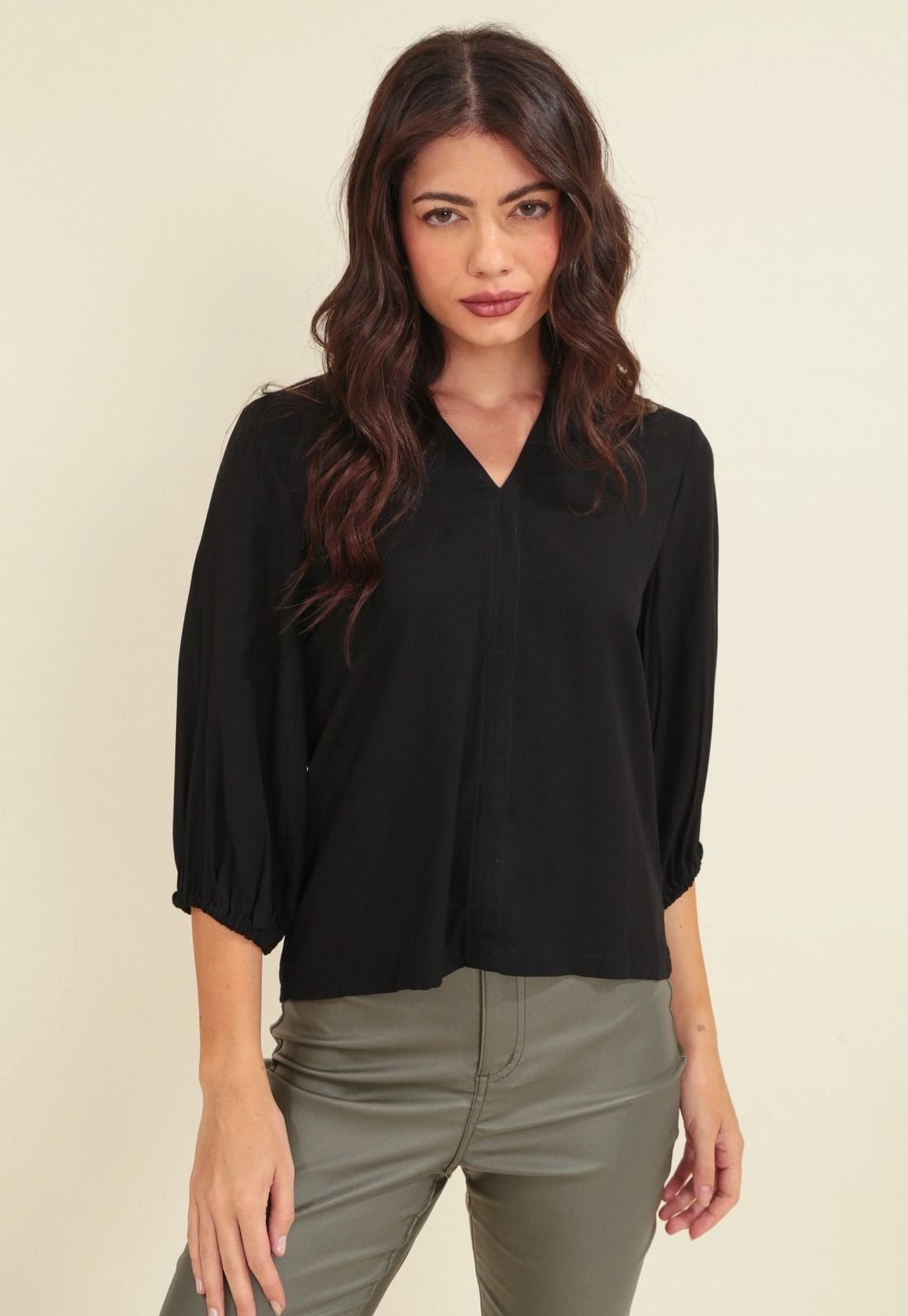 Blusa Viscolinho Manga 7/8 Decote V