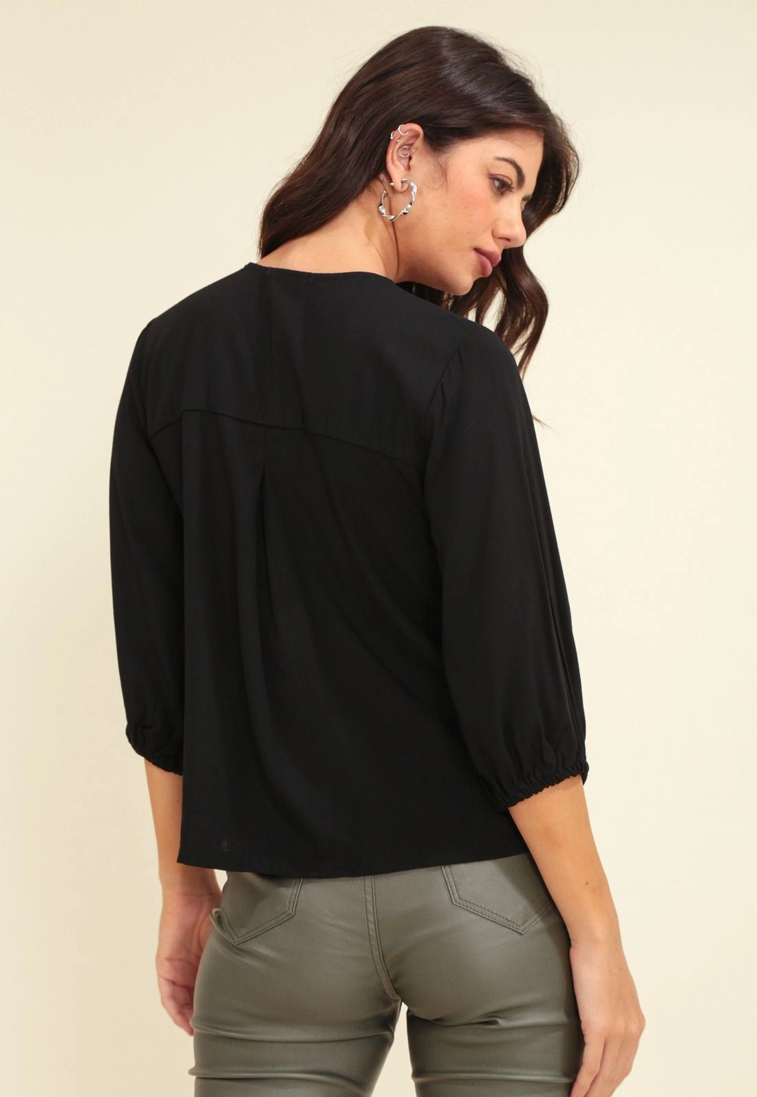 Blusa Viscolinho Manga 7/8 Decote V