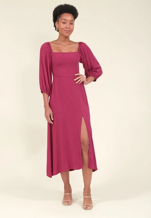 Vestido Midi Em Viscose Twill Manga 7/8