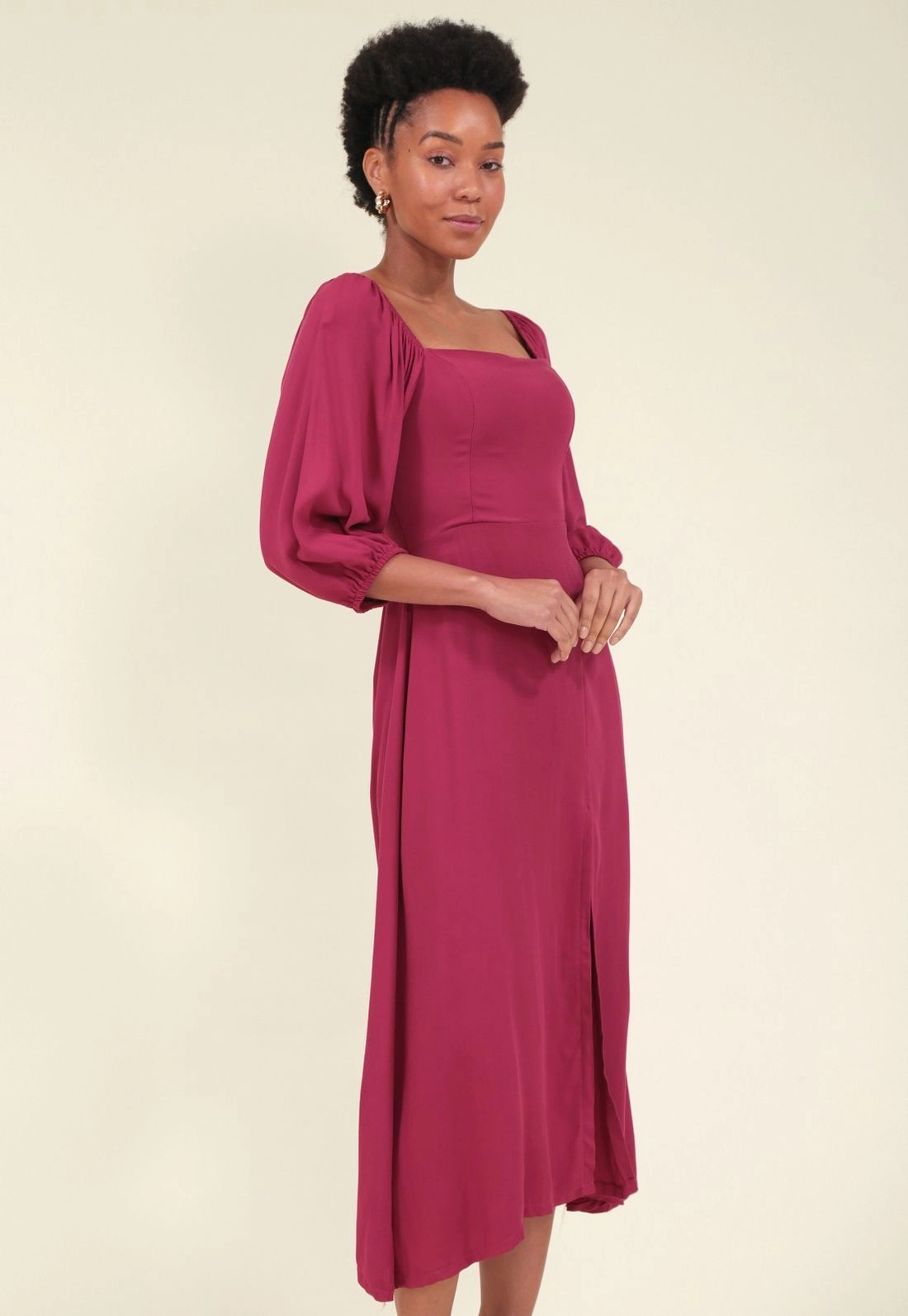 Vestido Midi Em Viscose Twill Manga 7/8