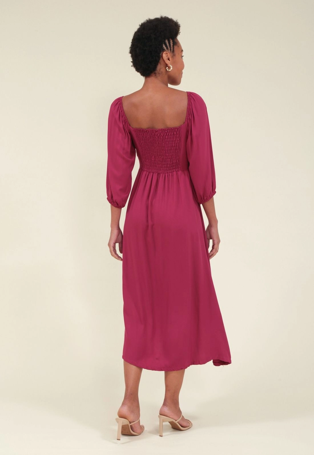 Vestido Midi Em Viscose Twill Manga 7/8