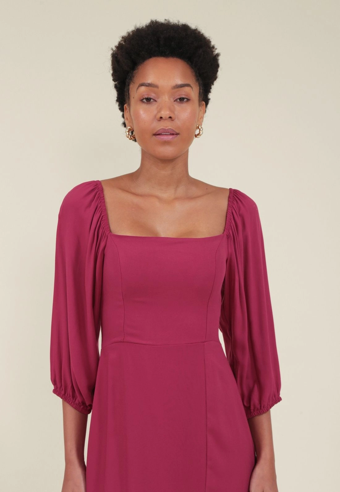 Vestido Midi Em Viscose Twill Manga 7/8