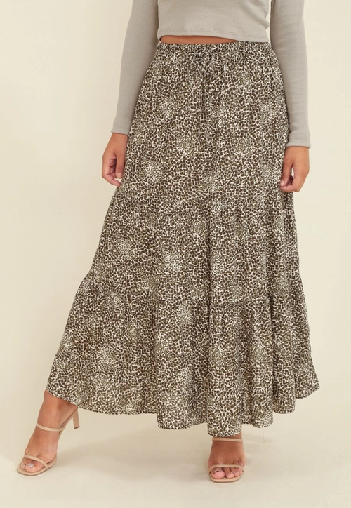 Saia Viscose Midi 3 Marias Estampa Safari