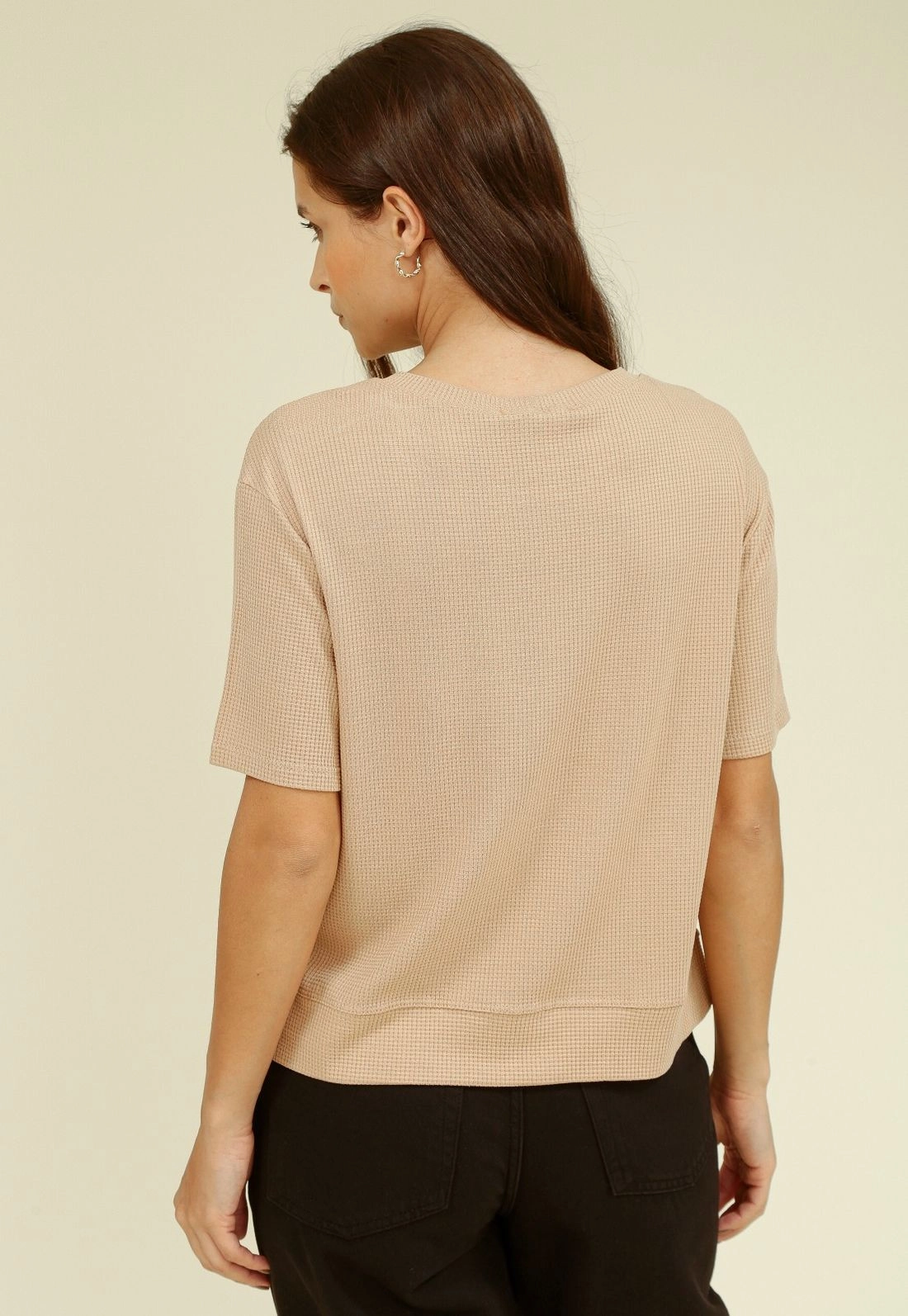 Blusa Malha Texturizada Manga Curta Abertura Lateral