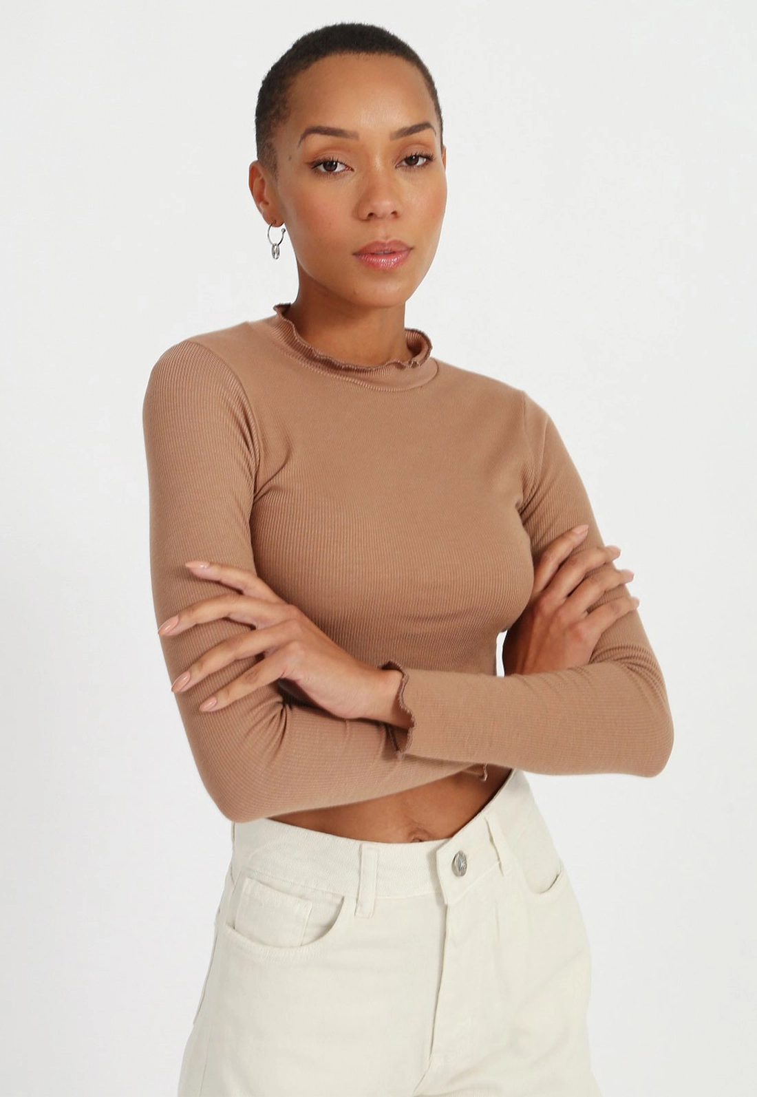 Blusa Cropped Manga Longa Frufru