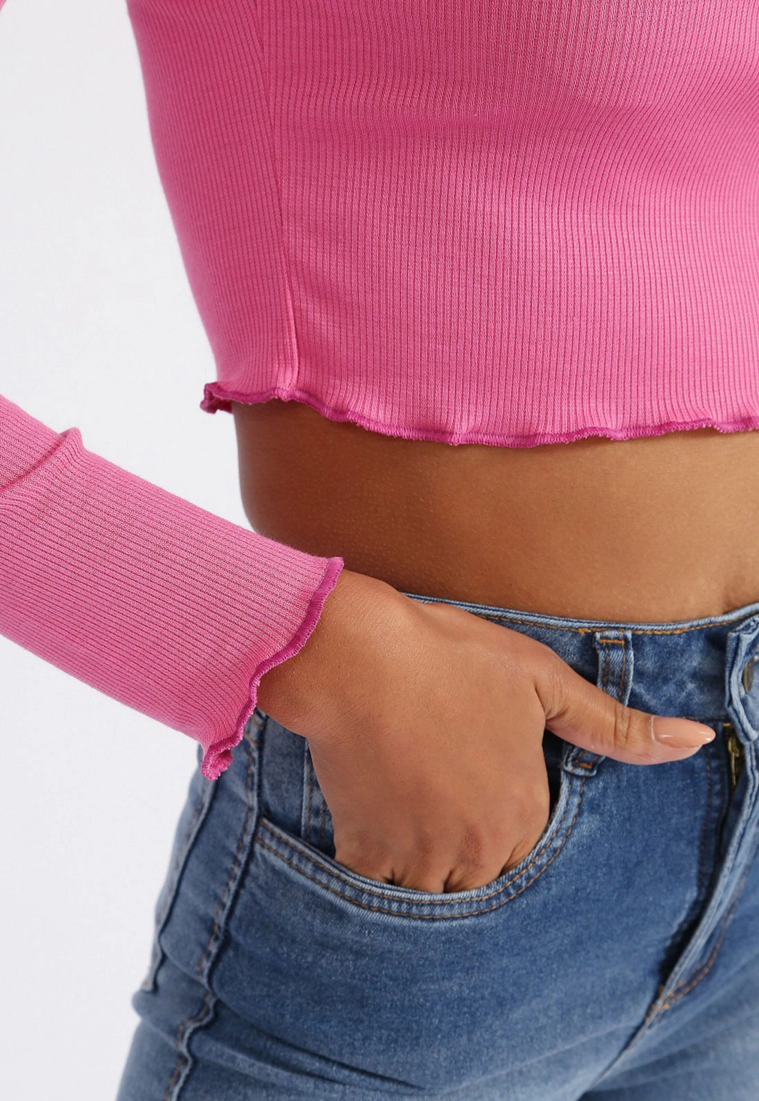 Blusa Cropped Manga Longa Frufru